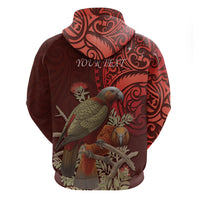 New Zealand Kaka Bird Personalised Hoodie Pohutukawa Matariki Maori Pattern LT22 - Polynesian Pride