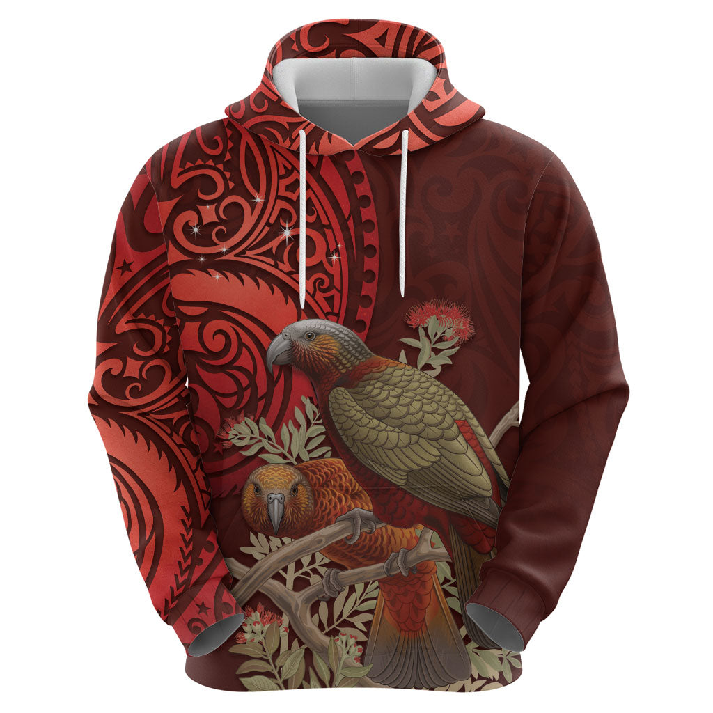 New Zealand Kaka Bird Personalised Hoodie Pohutukawa Matariki Maori Pattern LT22 - Polynesian Pride