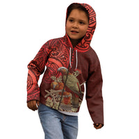 New Zealand Kaka Bird Personalised Kid Hoodie Pohutukawa Matariki Maori Pattern LT22 - Polynesian Pride