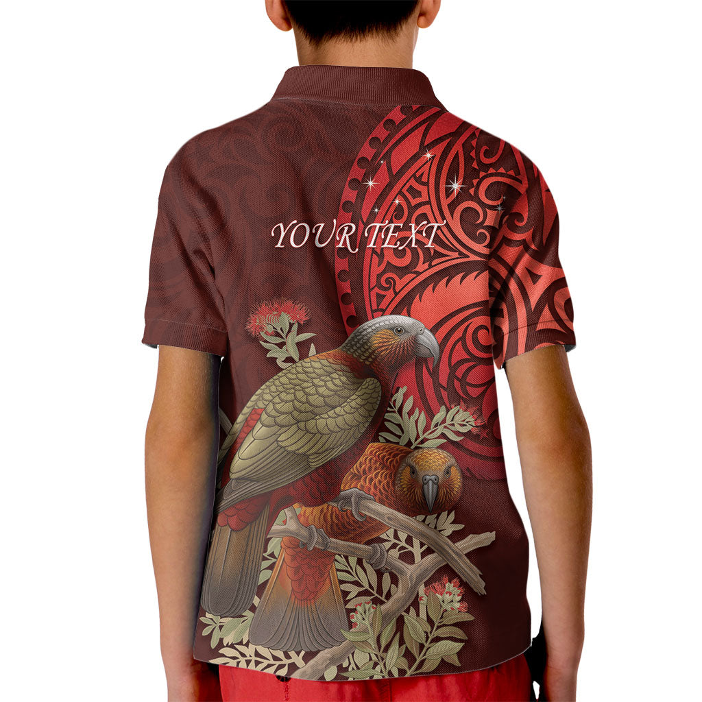 New Zealand Kaka Bird Personalised Kid Polo Shirt Pohutukawa Matariki Maori Pattern LT22 - Polynesian Pride