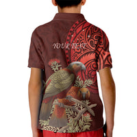 New Zealand Kaka Bird Personalised Kid Polo Shirt Pohutukawa Matariki Maori Pattern LT22 - Polynesian Pride