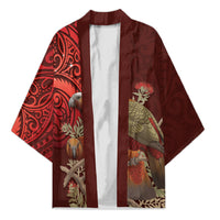 New Zealand Kaka Bird Personalised Kimono Pohutukawa Matariki Maori Pattern LT22 Unisex Red - Polynesian Pride