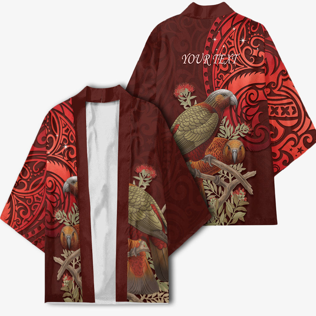 New Zealand Kaka Bird Personalised Kimono Pohutukawa Matariki Maori Pattern LT22 - Polynesian Pride