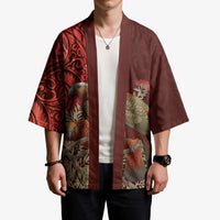 New Zealand Kaka Bird Personalised Kimono Pohutukawa Matariki Maori Pattern LT22 - Polynesian Pride