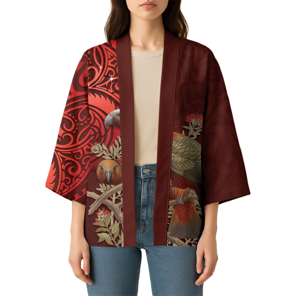 New Zealand Kaka Bird Personalised Kimono Pohutukawa Matariki Maori Pattern LT22 - Polynesian Pride
