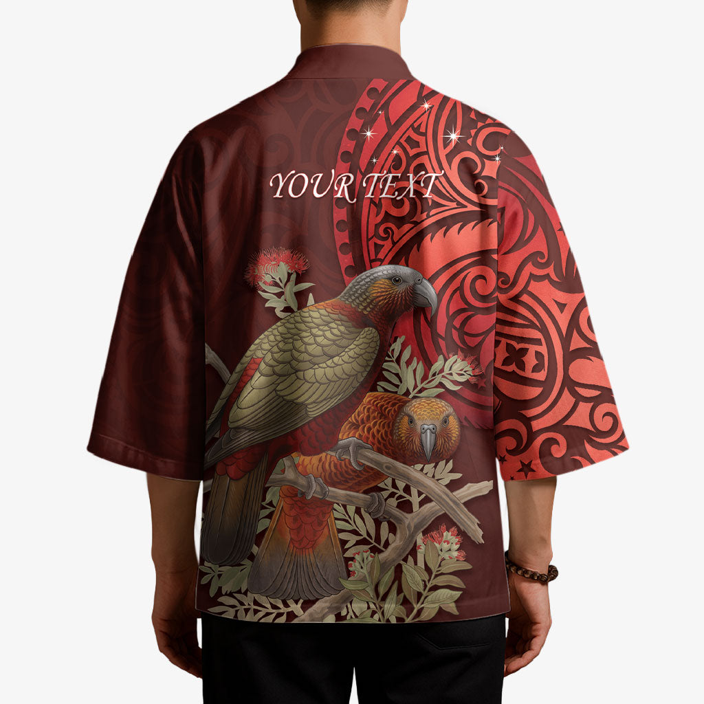 New Zealand Kaka Bird Personalised Kimono Pohutukawa Matariki Maori Pattern LT22 - Polynesian Pride
