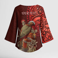 New Zealand Kaka Bird Personalised Kimono Sleeve Blouse Pohutukawa Matariki Maori Pattern LT22 - Polynesian Pride