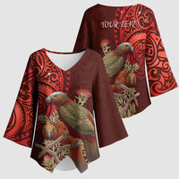 New Zealand Kaka Bird Personalised Kimono Sleeve Blouse Pohutukawa Matariki Maori Pattern LT22 - Polynesian Pride