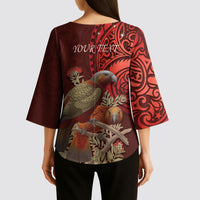 New Zealand Kaka Bird Personalised Kimono Sleeve Blouse Pohutukawa Matariki Maori Pattern LT22 - Polynesian Pride