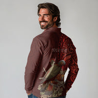 New Zealand Kaka Bird Personalised Long Sleeve Polo Shirt Pohutukawa Matariki Maori Pattern LT22 - Polynesian Pride