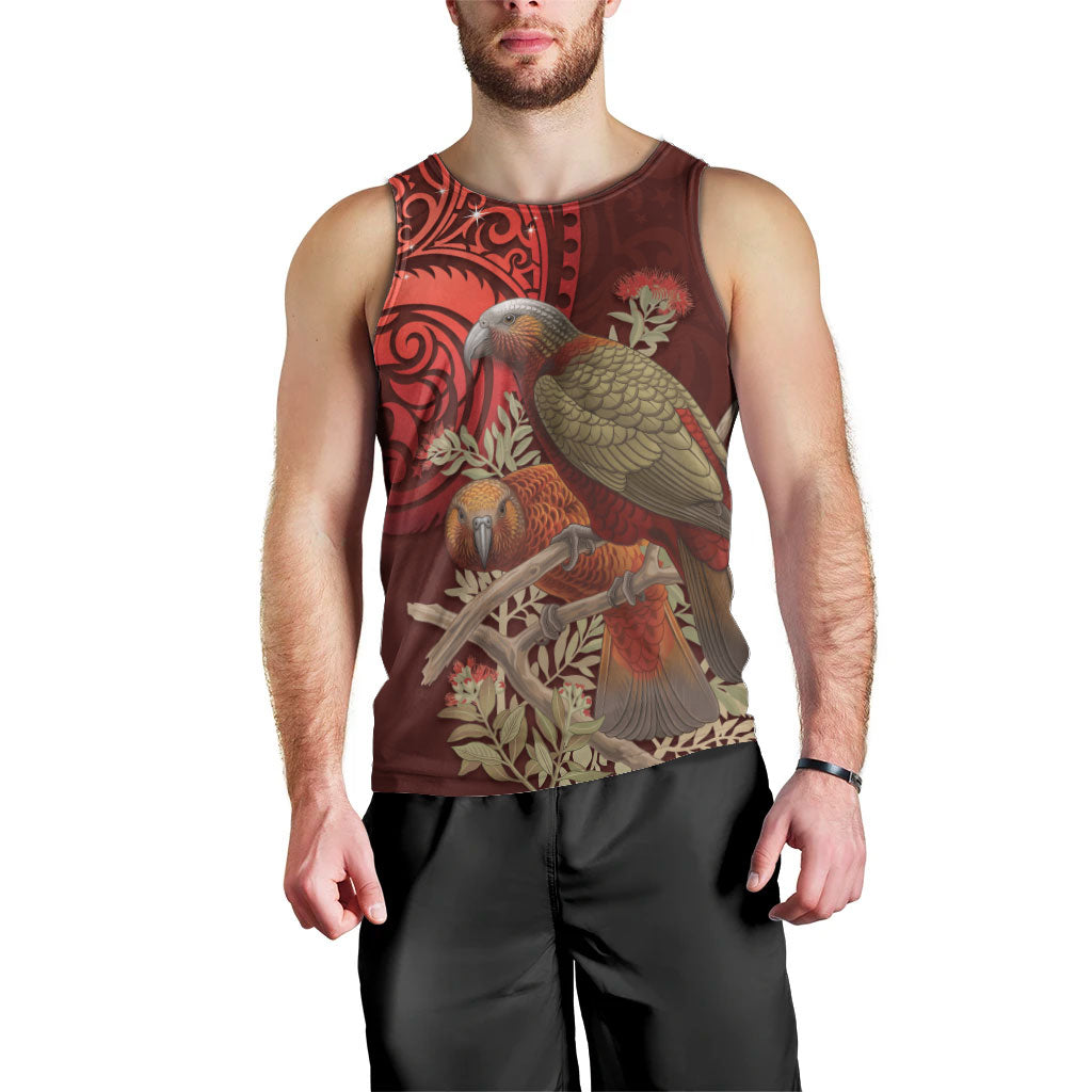 New Zealand Kaka Bird Personalised Men Tank Top Pohutukawa Matariki Maori Pattern LT22 - Polynesian Pride
