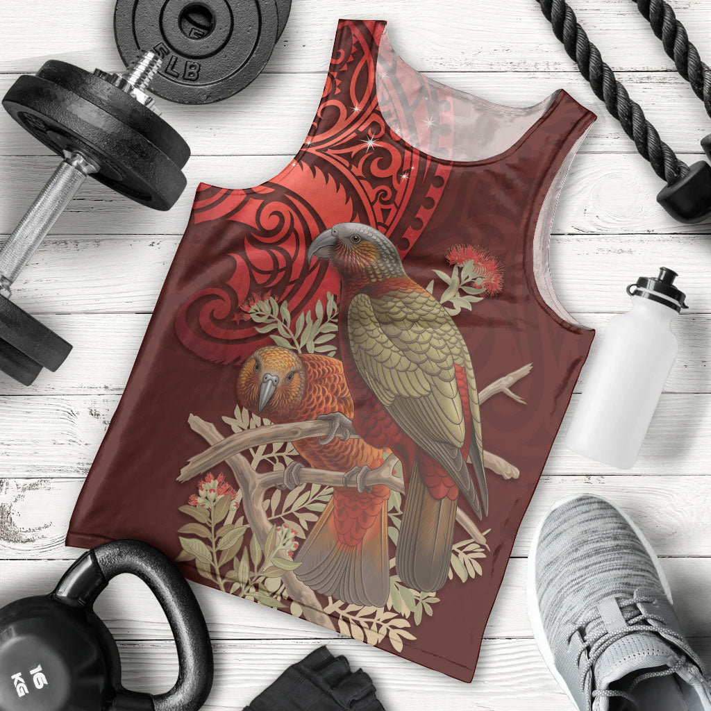 New Zealand Kaka Bird Personalised Men Tank Top Pohutukawa Matariki Maori Pattern LT22 - Polynesian Pride