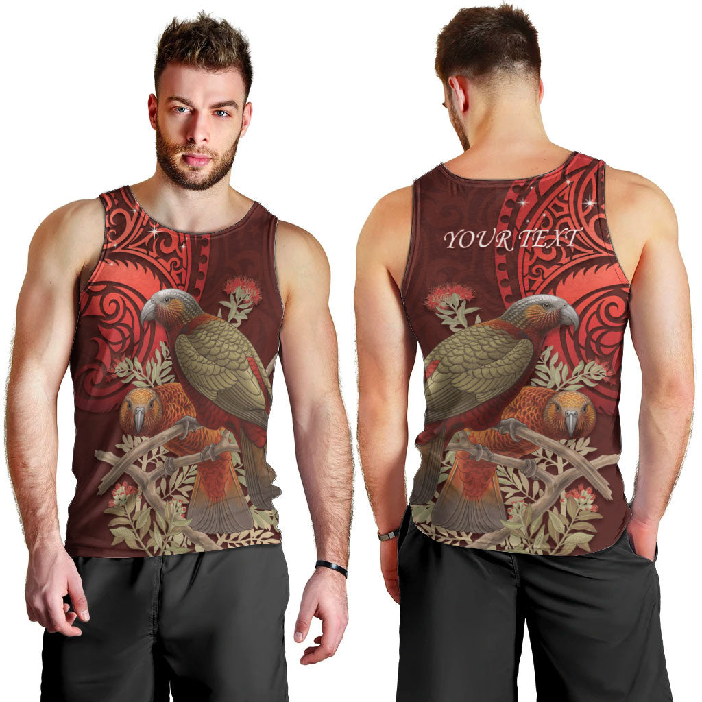 New Zealand Kaka Bird Personalised Men Tank Top Pohutukawa Matariki Maori Pattern LT22 - Polynesian Pride