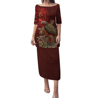 New Zealand Kaka Bird Personalised Puletasi Pohutukawa Matariki Maori Pattern