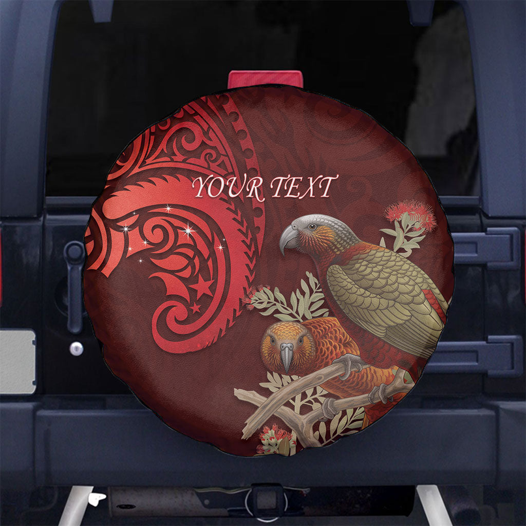 New Zealand Kaka Bird Personalised Spare Tire Cover Pohutukawa Matariki Maori Pattern LT22 No hole Red - Polynesian Pride
