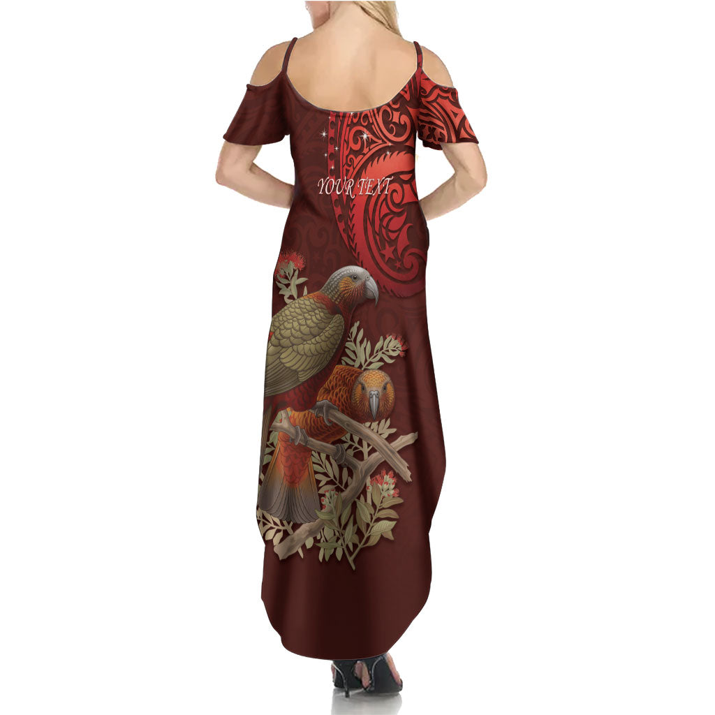 New Zealand Kaka Bird Personalised Summer Maxi Dress Pohutukawa Matariki Maori Pattern LT22 - Polynesian Pride