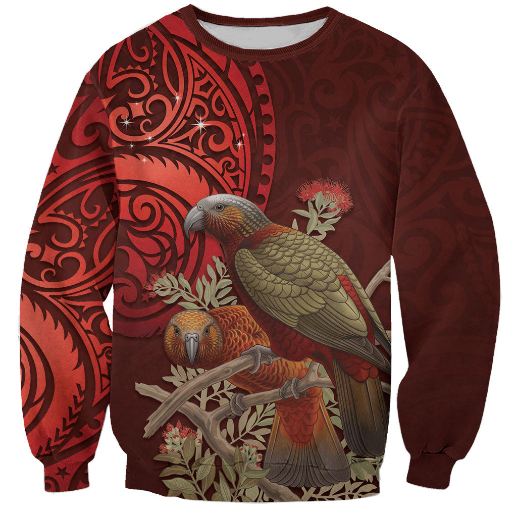 New Zealand Kaka Bird Personalised Sweatshirt Pohutukawa Matariki Maori Pattern