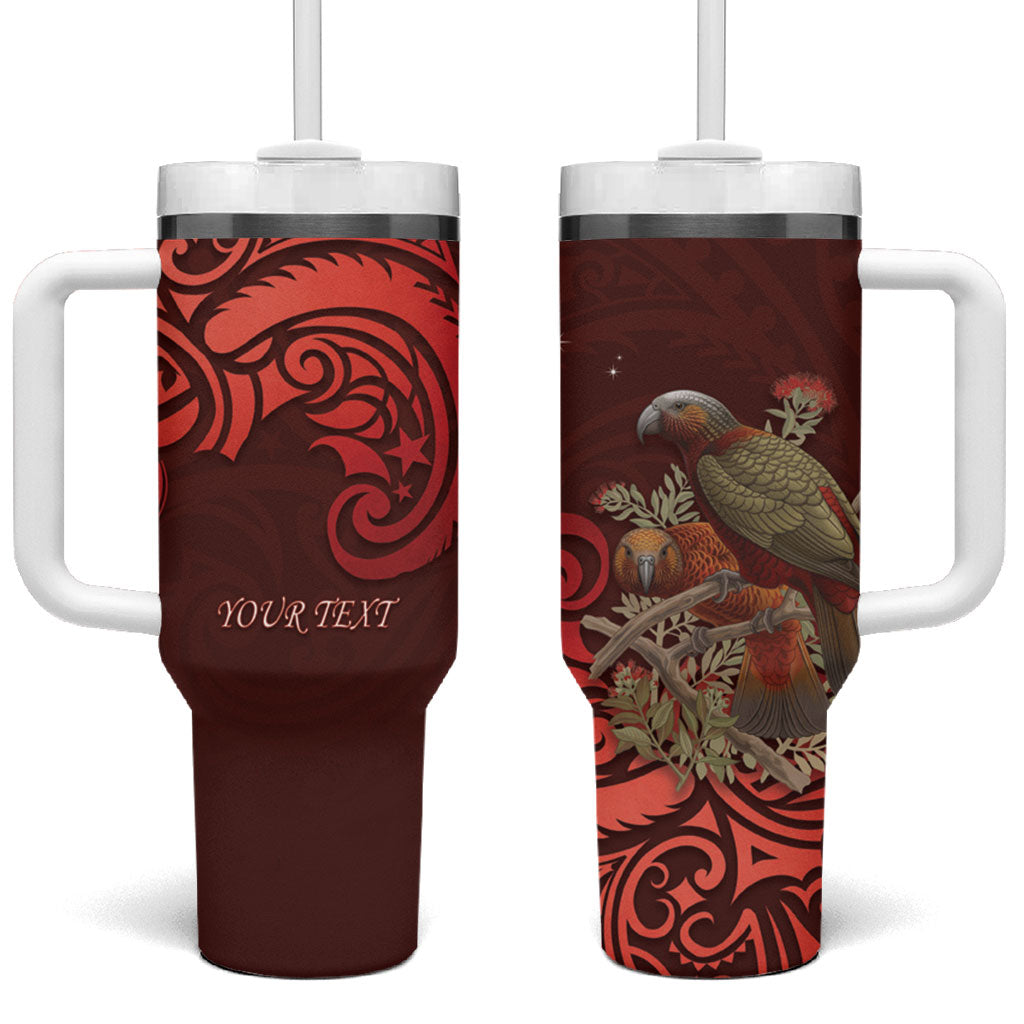 New Zealand Kaka Bird Personalised Tumbler With Handle Pohutukawa Matariki Maori Pattern