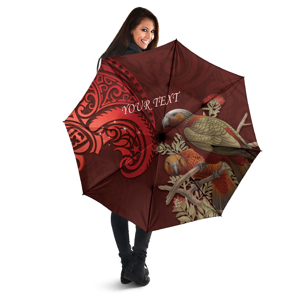 New Zealand Kaka Bird Personalised Umbrella Pohutukawa Matariki Maori Pattern LT22 - Polynesian Pride