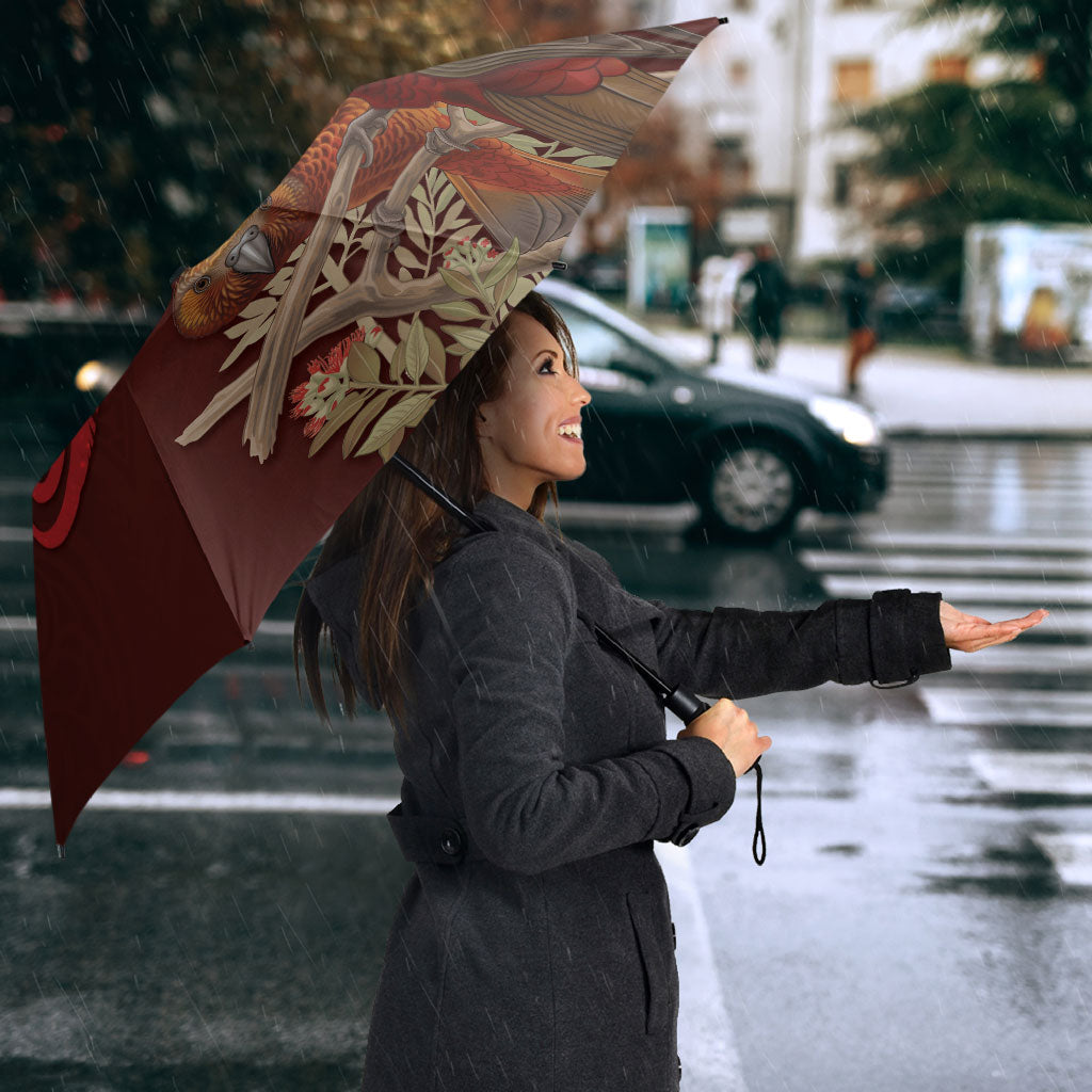 New Zealand Kaka Bird Personalised Umbrella Pohutukawa Matariki Maori Pattern LT22 - Polynesian Pride