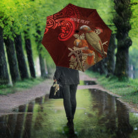 New Zealand Kaka Bird Personalised Umbrella Pohutukawa Matariki Maori Pattern LT22 - Polynesian Pride
