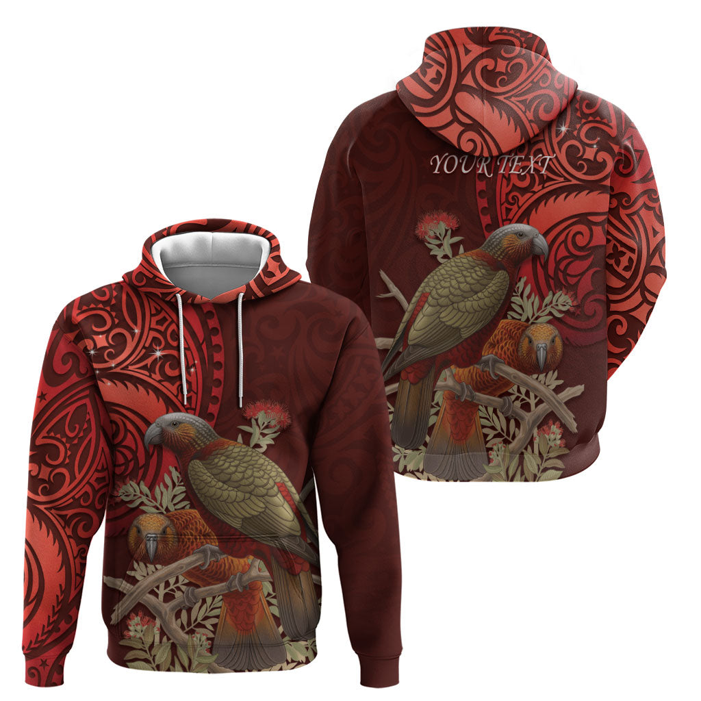 New Zealand Kaka Bird Personalised Zip Hoodie Pohutukawa Matariki Maori Pattern LT22 - Polynesian Pride