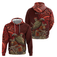 New Zealand Kaka Bird Personalised Zip Hoodie Pohutukawa Matariki Maori Pattern LT22 - Polynesian Pride