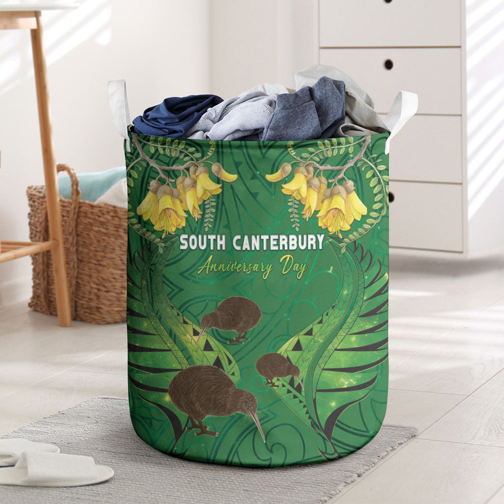South Canterbury Anniversary Day Laundry Basket Kiwi Kowhai Silver Fern Maori Pattern LT22 Green - Polynesian Pride