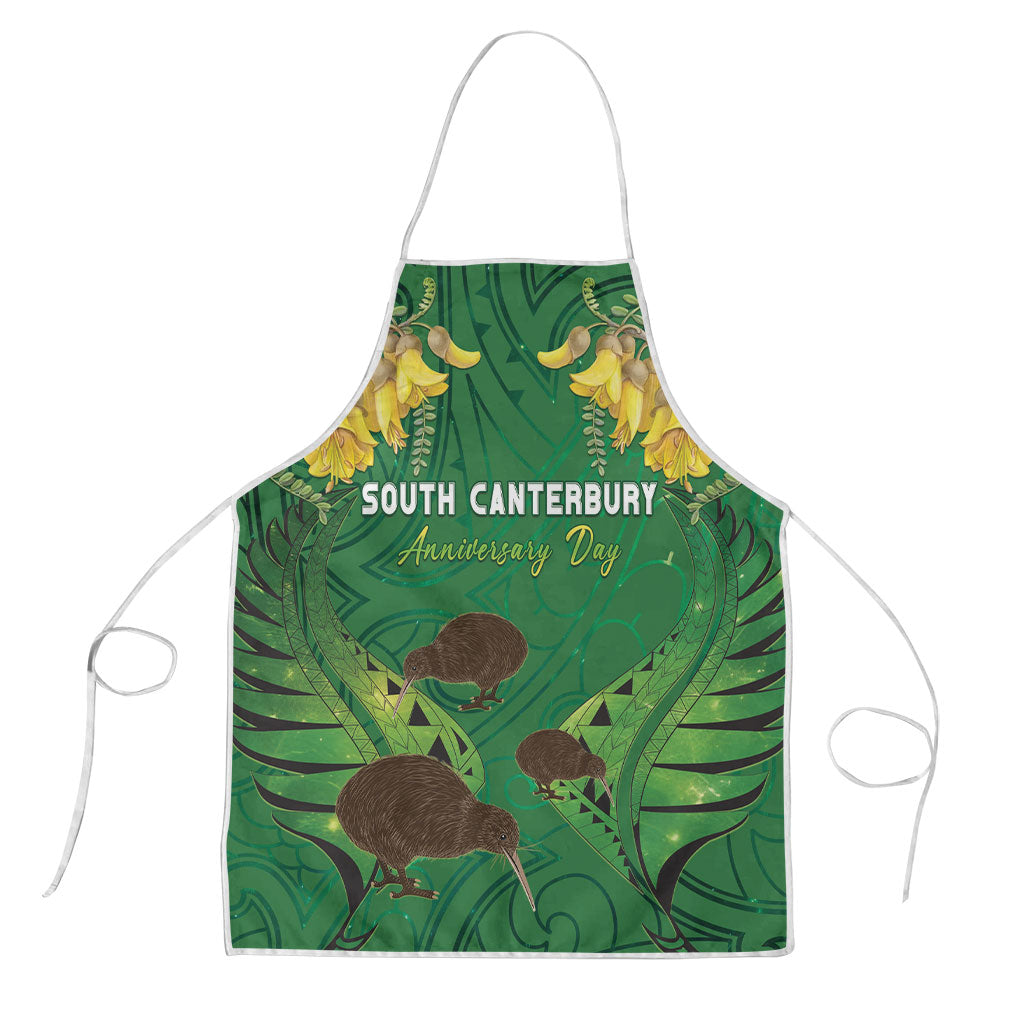 South Canterbury Anniversary Day Apron Kiwi Kowhai Silver Fern Maori Pattern LT22 Green - Polynesian Pride