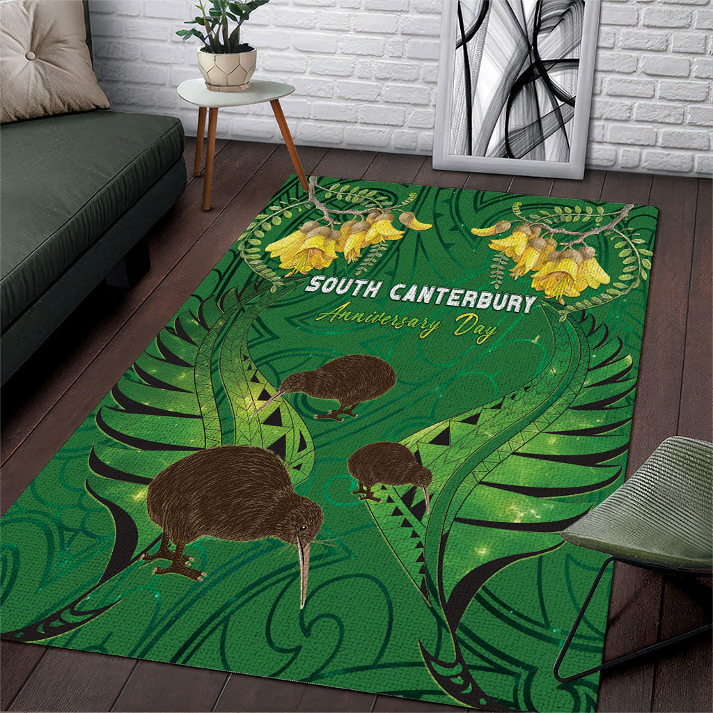 South Canterbury Anniversary Day Area Rug Kiwi Kowhai Silver Fern Maori Pattern LT22 Green - Polynesian Pride