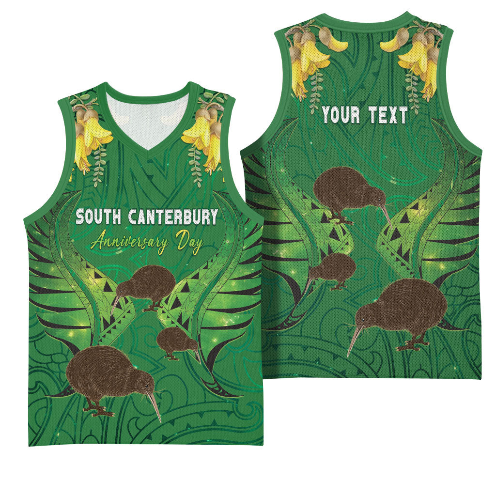 Personalised South Canterbury Anniversary Day Basketball Jersey Kiwi Kowhai Silver Fern Maori Pattern LT22 - Polynesian Pride