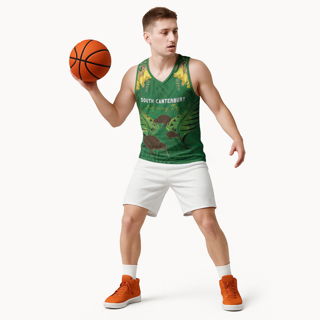 Personalised South Canterbury Anniversary Day Basketball Jersey Kiwi Kowhai Silver Fern Maori Pattern LT22 - Polynesian Pride