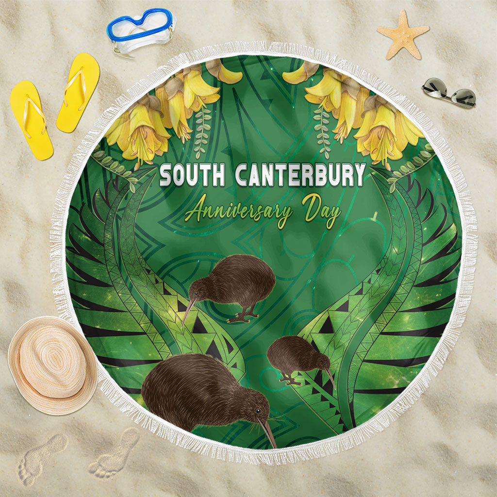 South Canterbury Anniversary Day Beach Blanket Kiwi Kowhai Silver Fern Maori Pattern LT22 One Size 150cm Green - Polynesian Pride