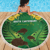 South Canterbury Anniversary Day Beach Blanket Kiwi Kowhai Silver Fern Maori Pattern LT22 - Polynesian Pride
