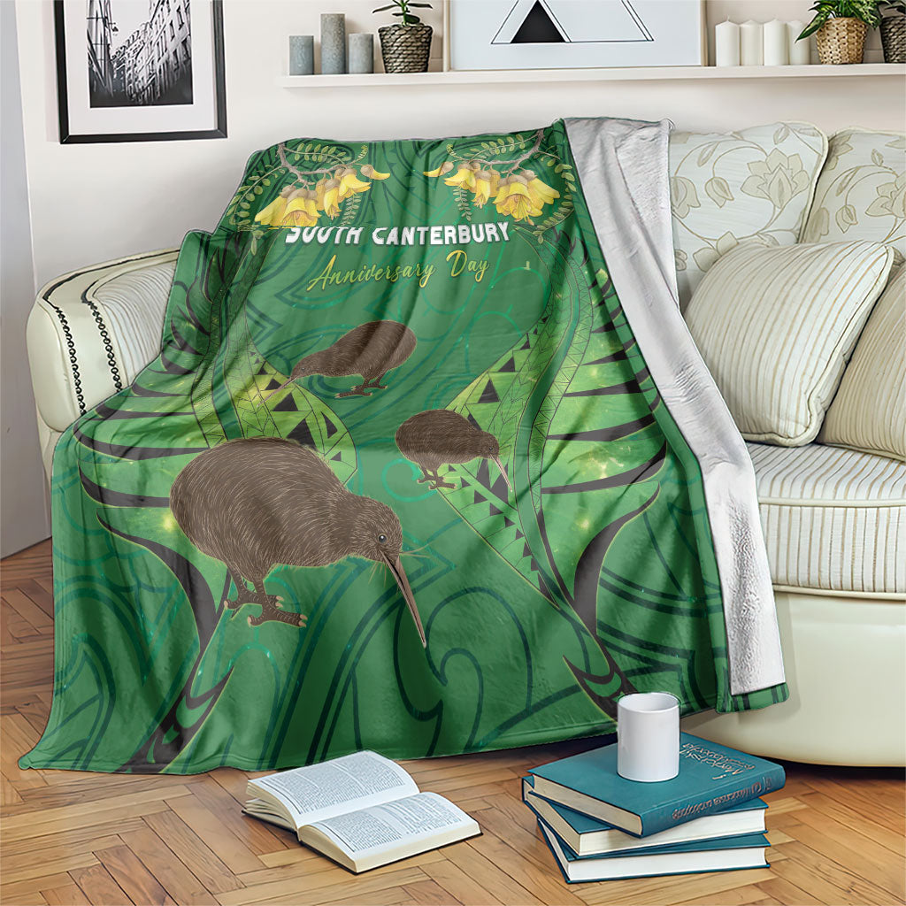 South Canterbury Anniversary Day Blanket Kiwi Kowhai Silver Fern Maori Pattern LT22 Green - Polynesian Pride