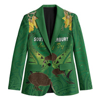 Personalised South Canterbury Anniversary Day Blazer Kiwi Kowhai Silver Fern Maori Pattern LT22 Unisex Green - Polynesian Pride