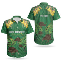 Personalised South Canterbury Anniversary Day Couples Matching Off Shoulder Maxi Dress and Hawaiian Shirt Kiwi Kowhai Silver Fern Maori Pattern LT22 - Polynesian Pride