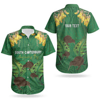 Personalised South Canterbury Anniversary Day Couples Matching Off Shoulder Short Dress and Hawaiian Shirt Kiwi Kowhai Silver Fern Maori Pattern LT22 - Polynesian Pride