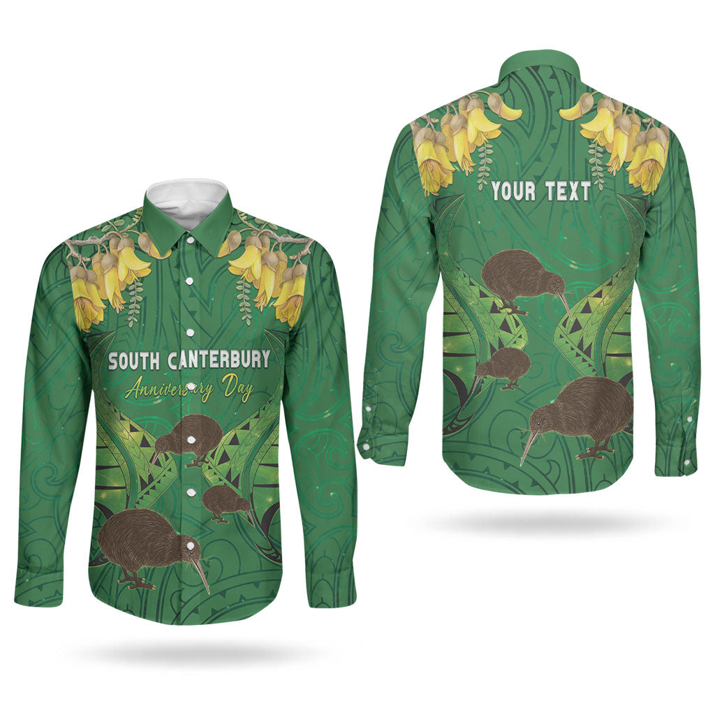 Personalised South Canterbury Anniversary Day Couples Matching Puletasi and Long Sleeve Button Shirt Kiwi Kowhai Silver Fern Maori Pattern LT22 - Polynesian Pride
