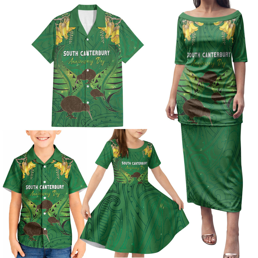 Personalised South Canterbury Anniversary Day Family Matching Puletasi and Hawaiian Shirt Kiwi Kowhai Silver Fern Maori Pattern LT22 - Polynesian Pride
