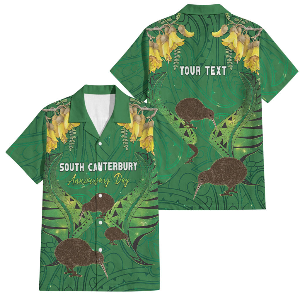 Personalised South Canterbury Anniversary Day Family Matching Tank Maxi Dress and Hawaiian Shirt Kiwi Kowhai Silver Fern Maori Pattern LT22 Dad's Shirt - Short Sleeve Green - Polynesian Pride