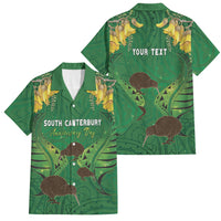 Personalised South Canterbury Anniversary Day Family Matching Tank Maxi Dress and Hawaiian Shirt Kiwi Kowhai Silver Fern Maori Pattern LT22 Dad's Shirt - Short Sleeve Green - Polynesian Pride