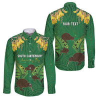 Personalised South Canterbury Anniversary Day Family Matching Tank Maxi Dress and Hawaiian Shirt Kiwi Kowhai Silver Fern Maori Pattern LT22 Dad's Shirt - Long Sleeve Green - Polynesian Pride