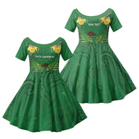 Personalised South Canterbury Anniversary Day Family Matching Tank Maxi Dress and Hawaiian Shirt Kiwi Kowhai Silver Fern Maori Pattern LT22 Daughter's Dress Green - Polynesian Pride