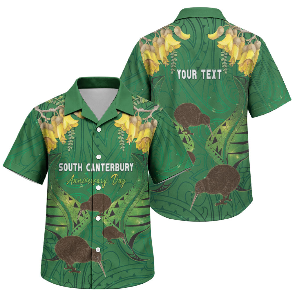 Personalised South Canterbury Anniversary Day Family Matching Tank Maxi Dress and Hawaiian Shirt Kiwi Kowhai Silver Fern Maori Pattern LT22 Son's Shirt Green - Polynesian Pride