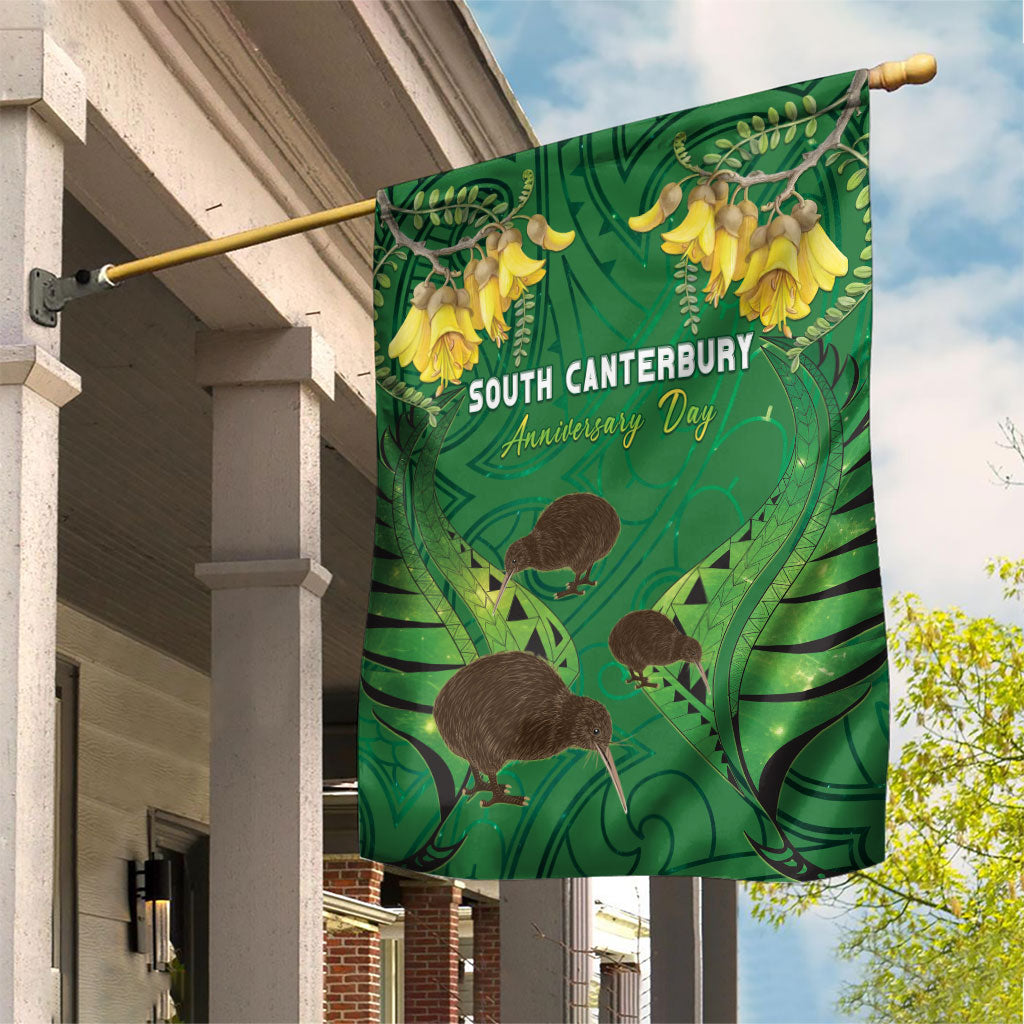 South Canterbury Anniversary Day Garden Flag Kiwi Kowhai Silver Fern Maori Pattern LT22 House Flag Green - Polynesian Pride