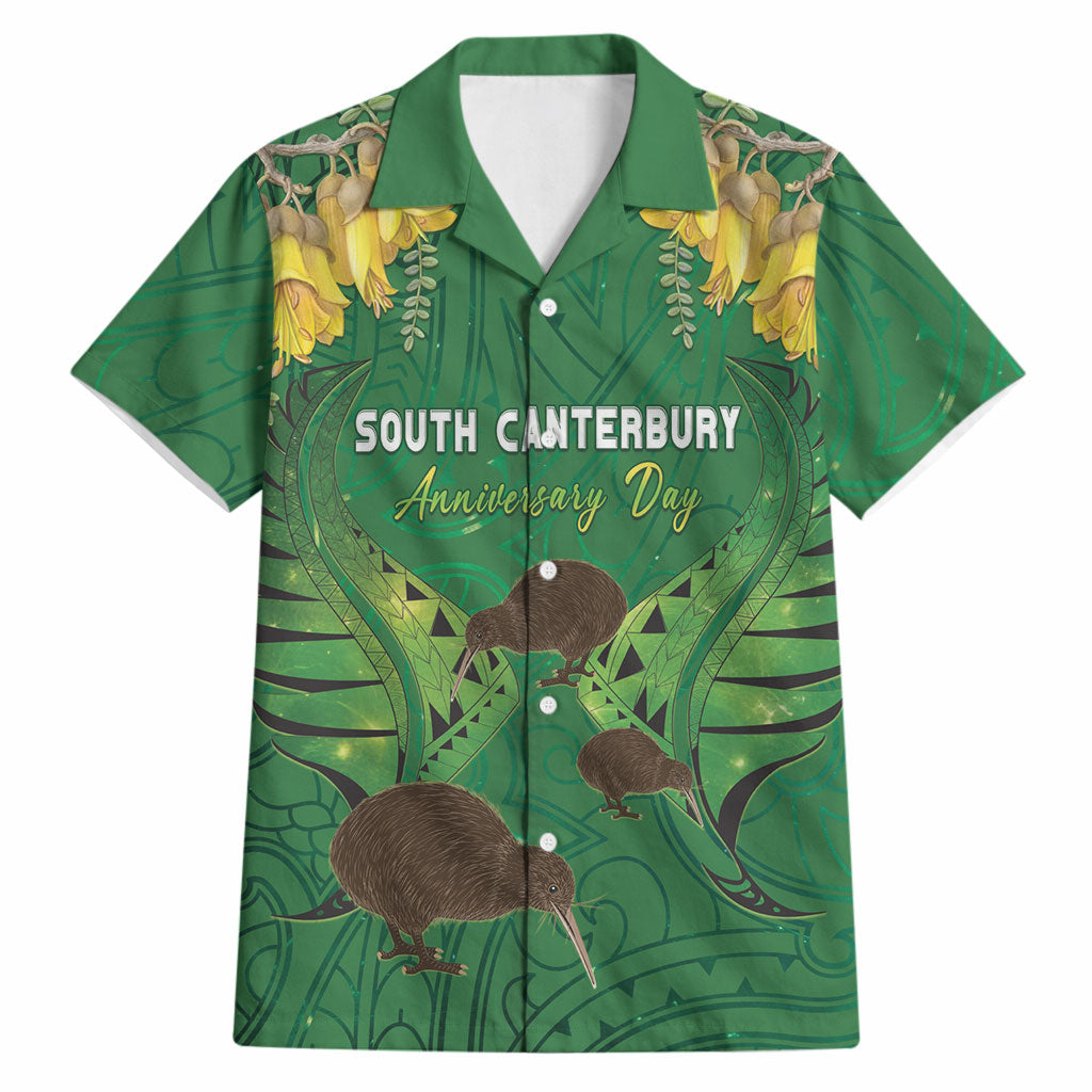 Personalised South Canterbury Anniversary Day Hawaiian Shirt Kiwi Kowhai Silver Fern Maori Pattern LT22 Green - Polynesian Pride