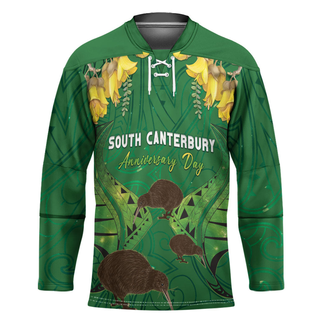 Personalised South Canterbury Anniversary Day Hockey Jersey Kiwi Kowhai Silver Fern Maori Pattern LT22 Unisex Green - Polynesian Pride