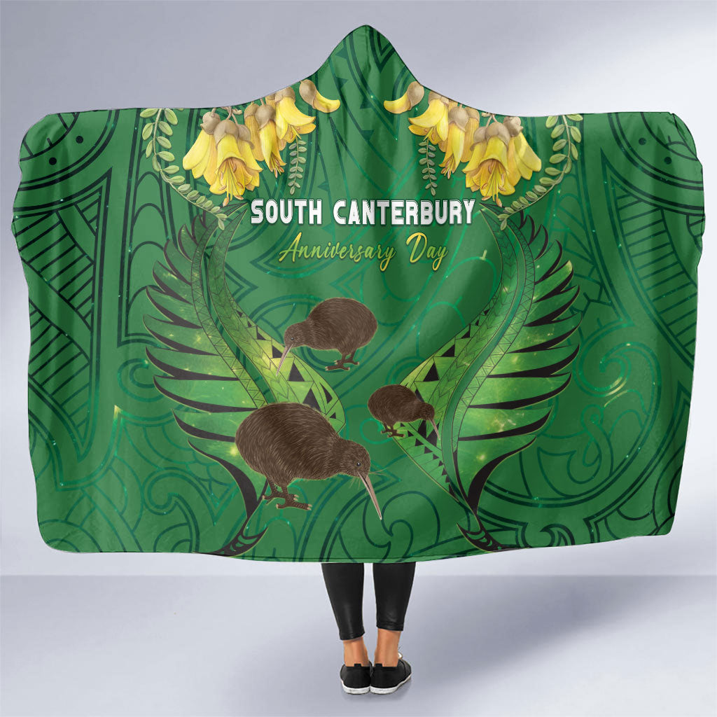 South Canterbury Anniversary Day Hooded Blanket Kiwi Kowhai Silver Fern Maori Pattern LT22 One Size Green - Polynesian Pride