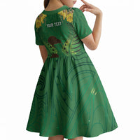 Personalised South Canterbury Anniversary Day Kid Short Sleeve Dress Kiwi Kowhai Silver Fern Maori Pattern LT22 - Polynesian Pride